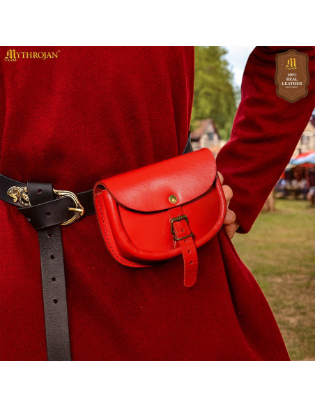 Simple medieval leather bag, red color Simple medieval leather bag, red color