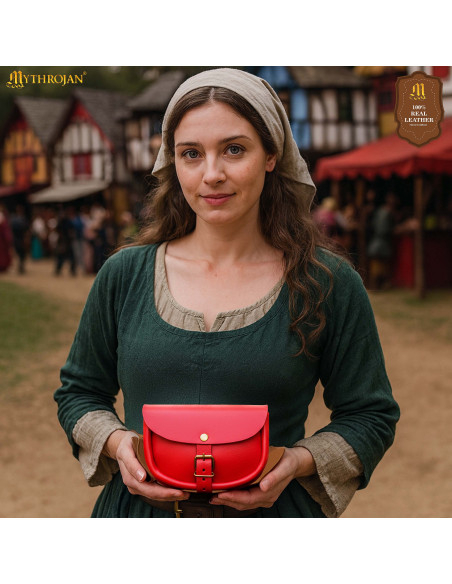 Simple medieval leather bag, red color Simple medieval leather bag, red color