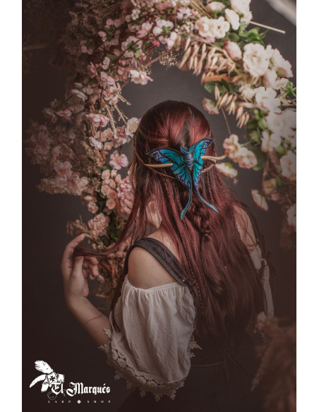 Midnight Blue Leather Lunar Moth Hair...