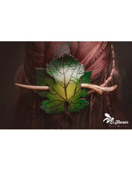 Leather hair clip with spring-style...