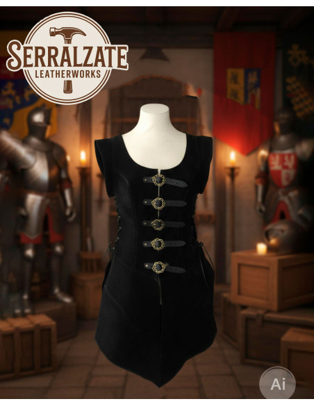 Julienne Long Leather Jerkin, Black Julienne Long Leather Jerkin, Black