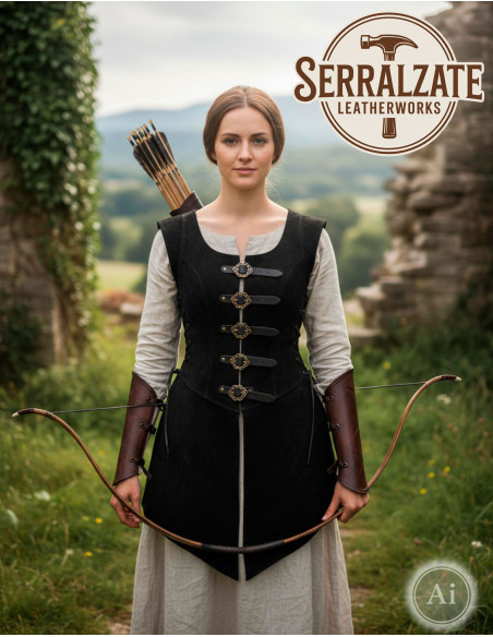 Julienne Long Leather Jerkin, Black Julienne Long Leather Jerkin, Black