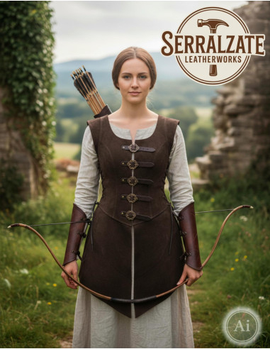 Julienne Long Leather Bodice in Brown