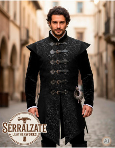 Renaissance Long Vest in Authentic Black Leather