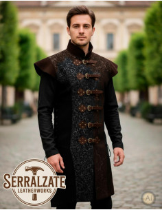 Long Renaissance Vest in genuine brown leather 2