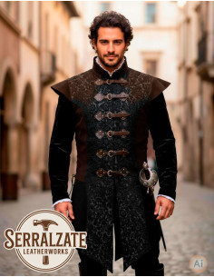 Long Renaissance Vest in genuine brown leather