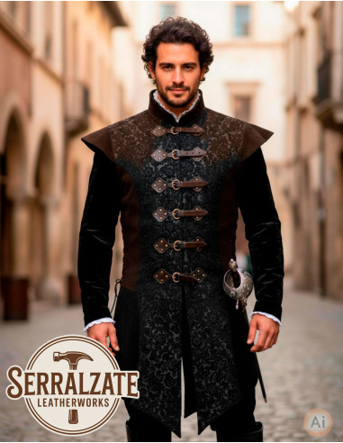 Long Renaissance Vest in genuine brown leather