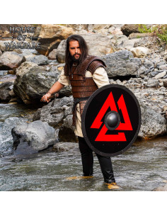 Round Viking Shield in Wood Model Valknut Odin 2