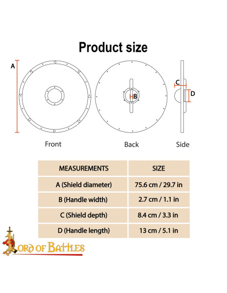 Viking Combat Shield in Solid Wood,...