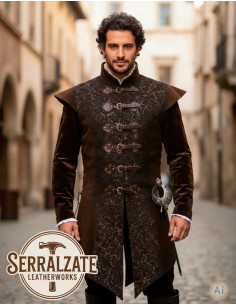 Long Renaissance Vest in genuine brown leather