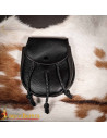 Medieval Leather Bag with Braided Tassels, Black