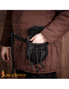 Medieval Leather Bag with Braided Tassels, Black 2