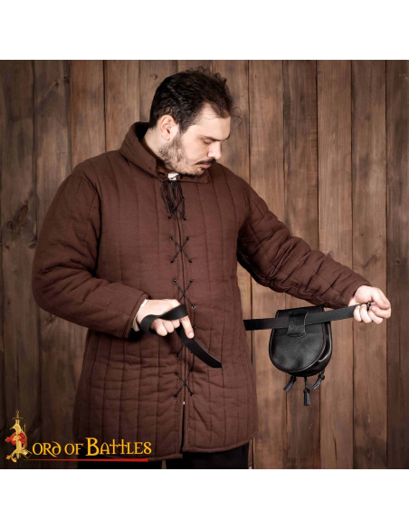 Medieval Leather Bag with Braided...