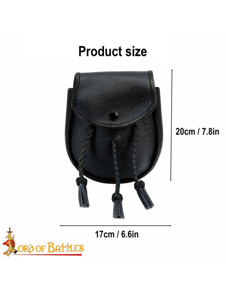 Medieval Leather Bag with Braided...