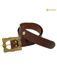 Renaissance Medieval Brown Leather Belt with Brass Buckle