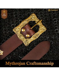 Renaissance Medieval Brown Leather Belt with Brass Buckle 2