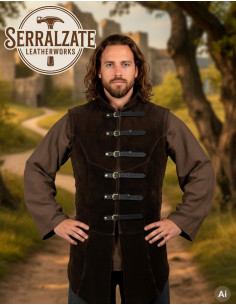 Adjustable Medieval Vest Arturo in Dark Brown Suede