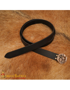 Medieval Leather Belt with Celtic Snake Buckle in Bronze