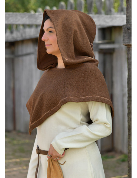 Medieval Brown Wool Hood Historical...