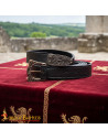 Viking Leather Belt in Black Embossed with Antique Brass Buckle