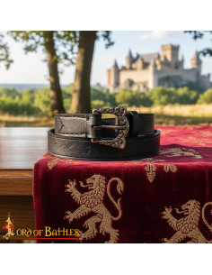 Viking Leather Belt in Black Embossed with Antique Brass... 2