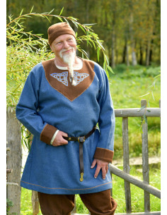 Esben Blue Wool Viking Tunic with Celtic Embroidery
