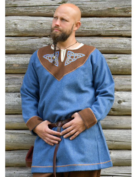 Esben Blue Wool Viking Tunic with...