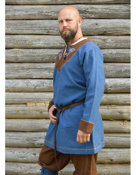 Esben Blue Wool Viking Tunic with...