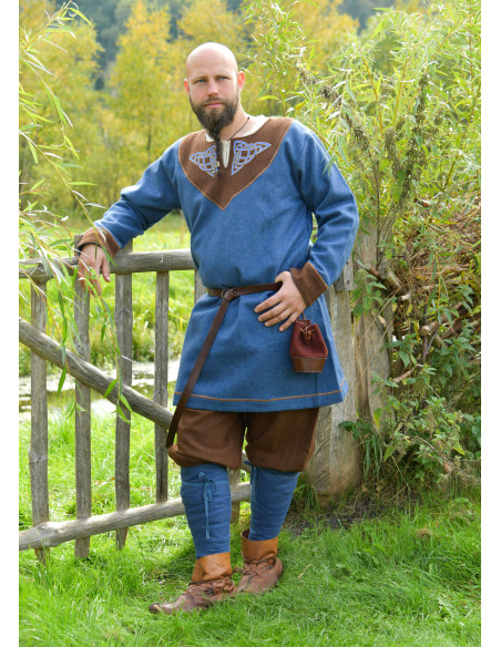 Esben Blue Wool Viking Tunic with...