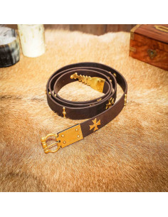 Medieval Brown Leather Belt with Brass Detailing