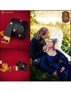 Burgundian Medieval Belt for Ladies, Black Leather 2