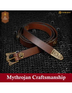 Viking Leather Belt in Brown with Brass Decorative Buckle