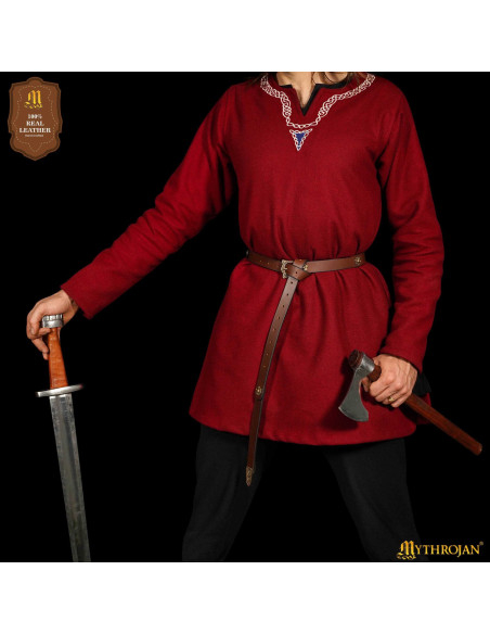 Viking Leather Belt in Brown with...