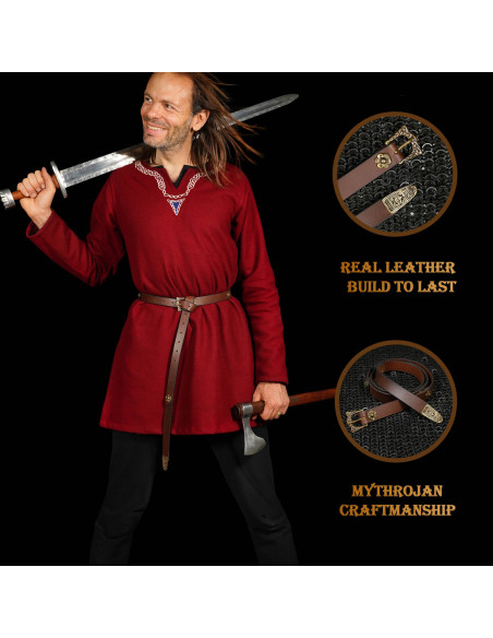 Viking Leather Belt in Brown with...