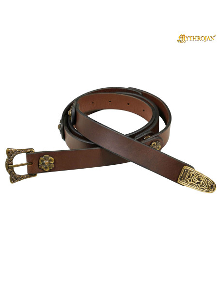 Viking Leather Belt in Brown with...