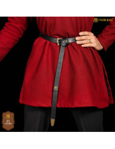 Viking Leather Belt in Black with Brass Decorated Buckle 2