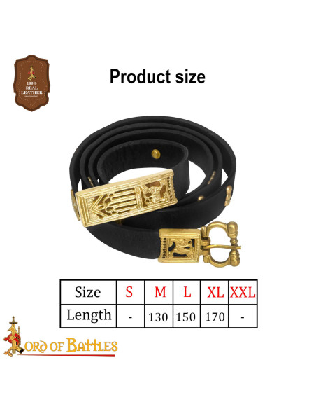 Medieval Black Leather Belt with...