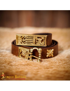 Medieval Brown Leather Belt with Brass Details, Gothic Style