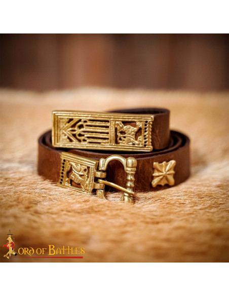 Medieval Brown Leather Belt with...