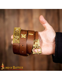 Medieval Brown Leather Belt with Brass Details, Gothic Style 2
