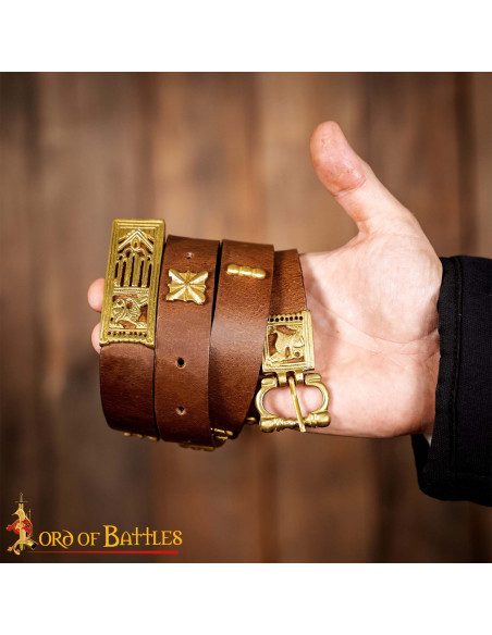 Medieval Brown Leather Belt with...