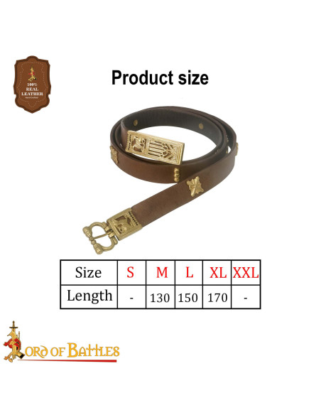 Medieval Brown Leather Belt with...