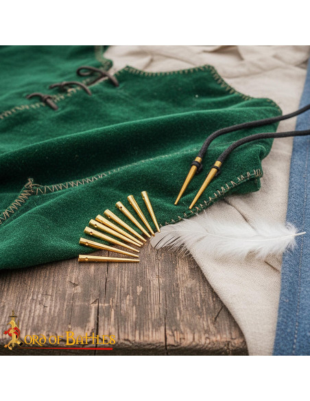 Set of 10 Medieval Brass Shoelace Tips