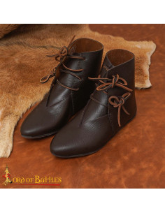 Brown Leather Medieval Ankle Boots with Side Laces