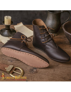 Brown Leather Medieval Ankle Boots with Side Laces 2