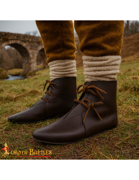 Brown Leather Medieval Ankle Boots...