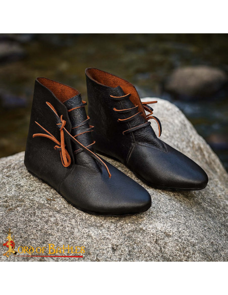Medieval Black Leather Ankle Boots...
