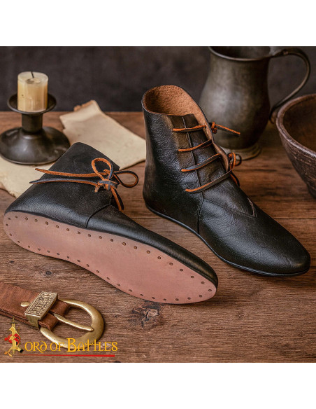 Medieval Black Leather Ankle Boots...