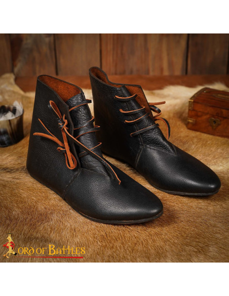Medieval Black Leather Ankle Boots...