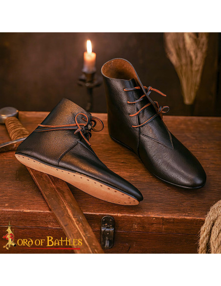 Medieval Black Leather Ankle Boots...